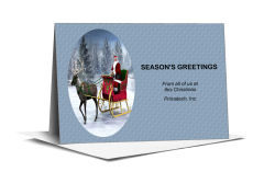 Reindeer Pulling Santa Greeting Card 7.875
